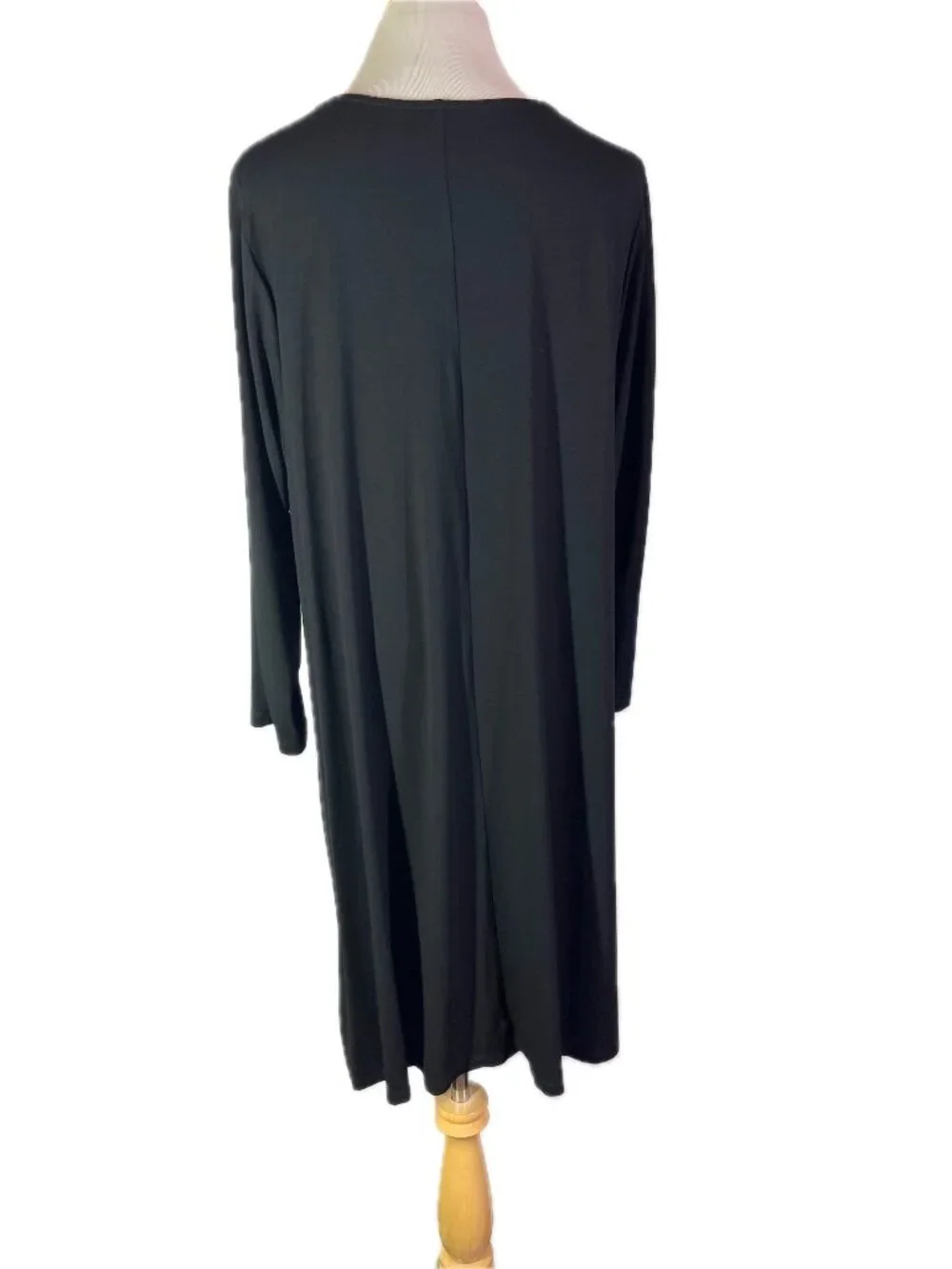Eileen Fisher Size L? Black Viscose Knit Shift Dress Long Sleeve Stretchy
